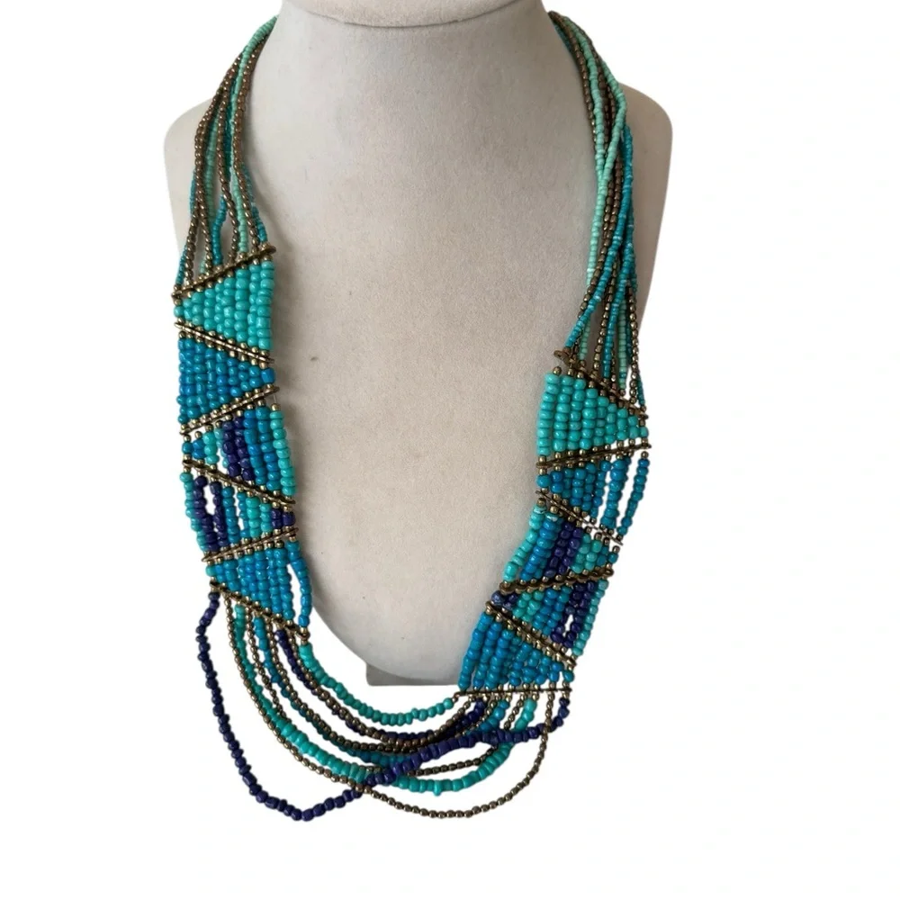 Elegant Turquoise Multicolor Beaded‎ Necklace Native Boho Beach